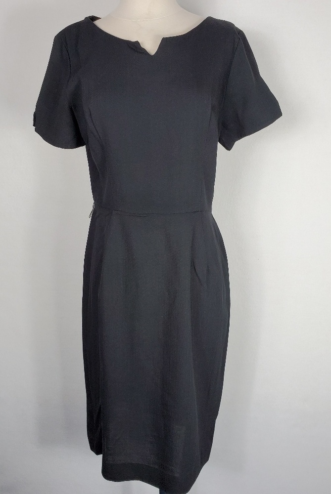1950s Unlabeled Black, Cotton Blend,‎ Wiggle Dress